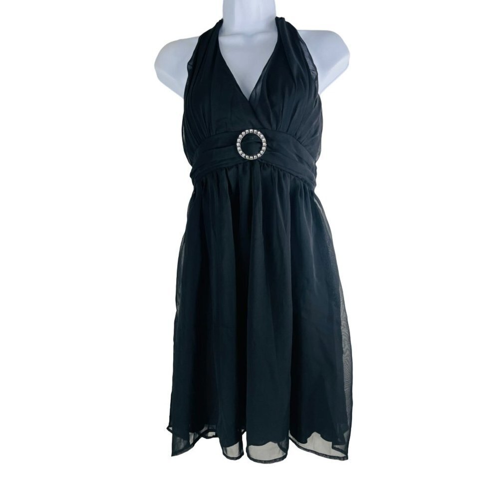 JOHNNY Martin Black Chiffon Halter Dress Size 7